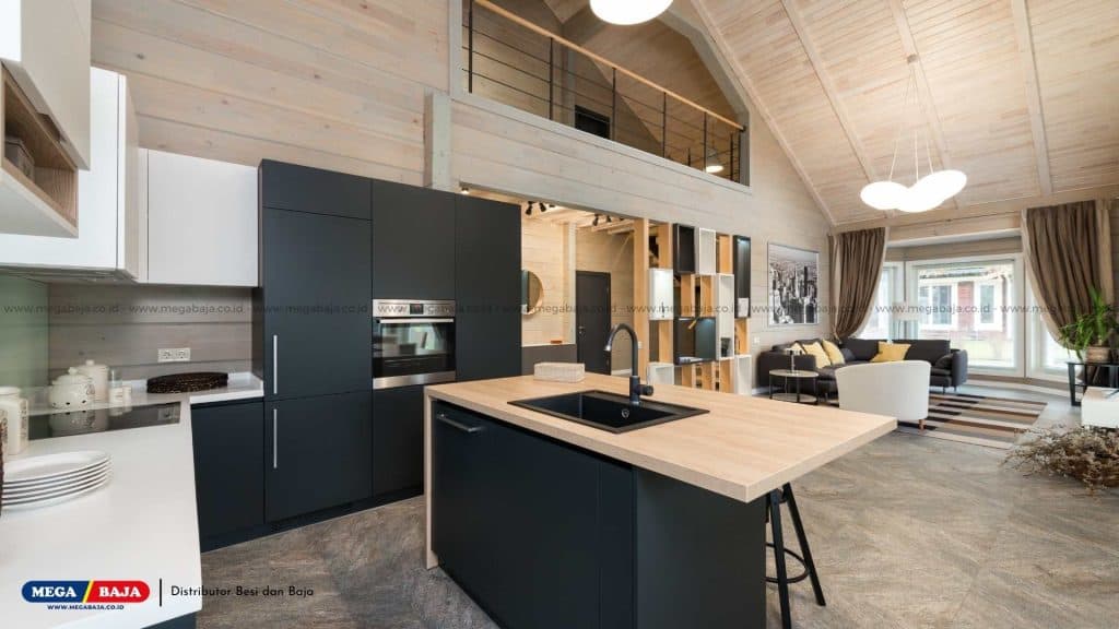 Desain Ruang Tamu dan Dapur dengan Island