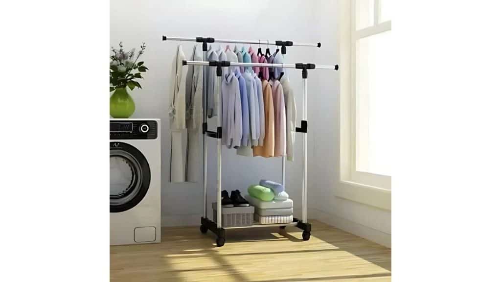 Goto Indonesia - Stand Hanger Double Sisi Satu Rak Dengan 4 Roda Asli Portable